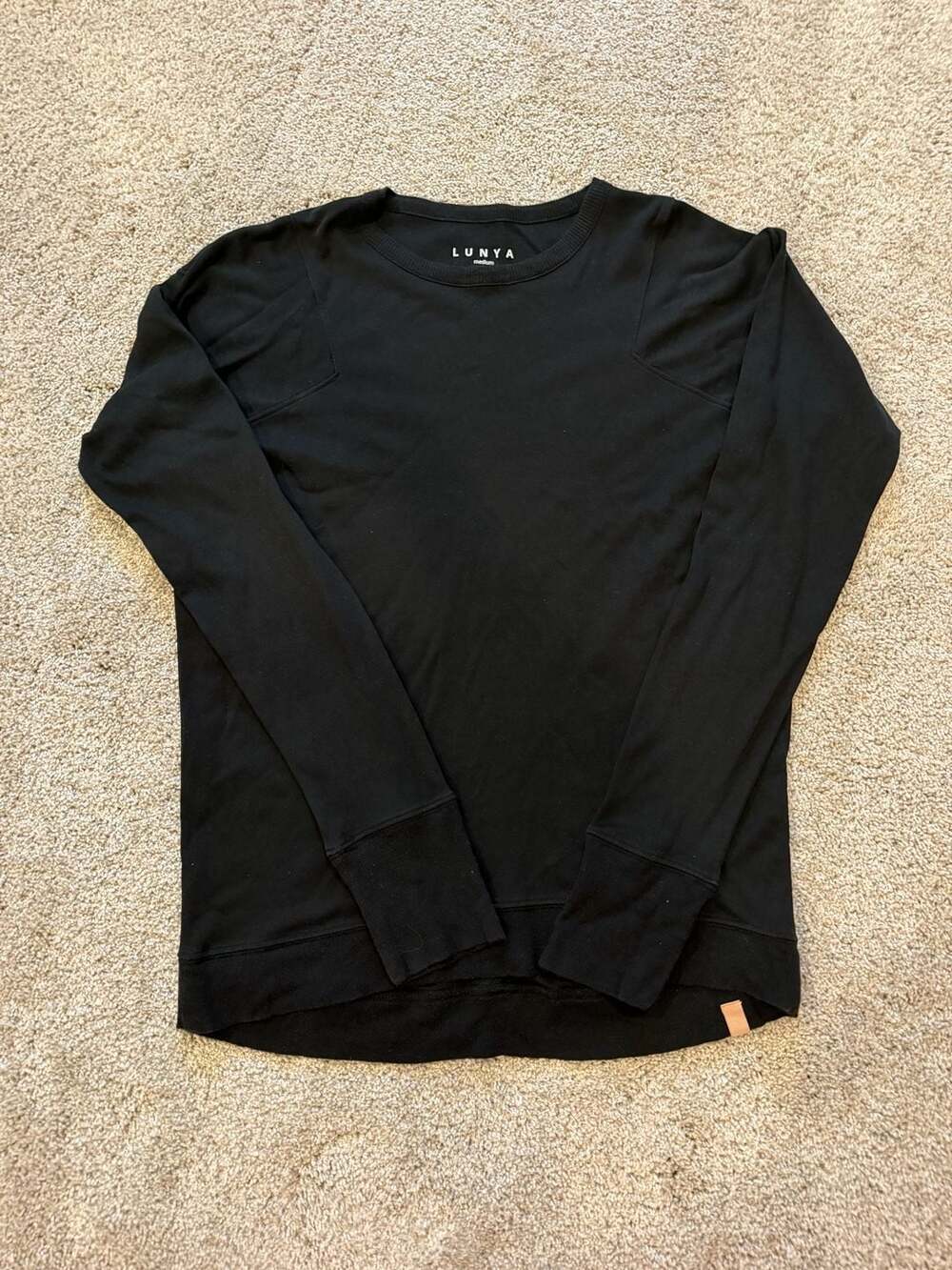 Lunya Black 100% Pima Cotton Long Sleeve Crew Neck Tee Top